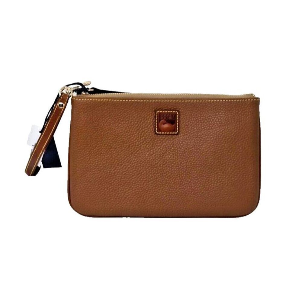 Dooney & Bourke Pebbled Leather Clutch Large Wristlet Caramel Tan WPEBC0333